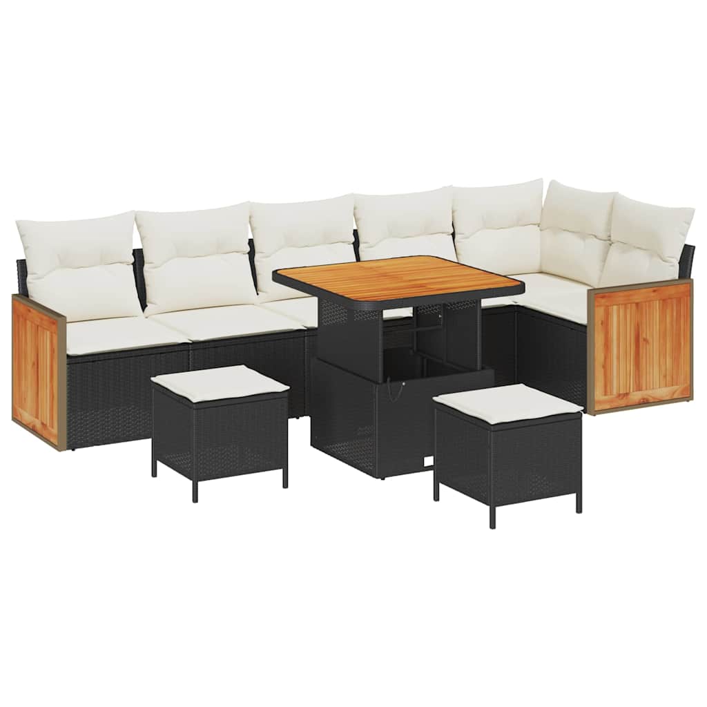 Garten-Sofa-Set 9 pcs Schwarz und Creme 80 x 80 x 71 cm